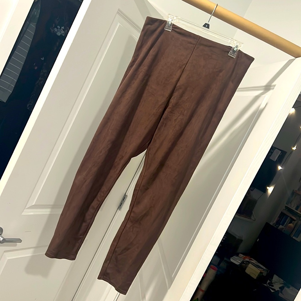 Lyssa Brown Faux Suede Tummy Control Leggings